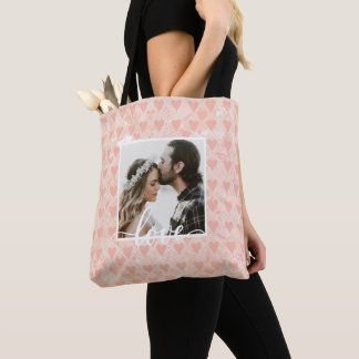 Add Your Own Custom Photo Love Hearts in Rose Gold Tote Bag