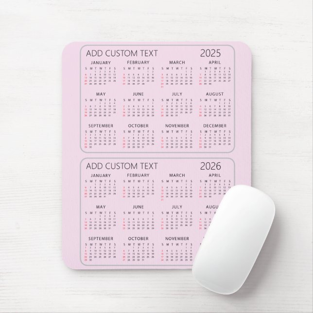 add your own custom text 2025 -2026 Calendar Pink Mouse Mat (With Mouse)