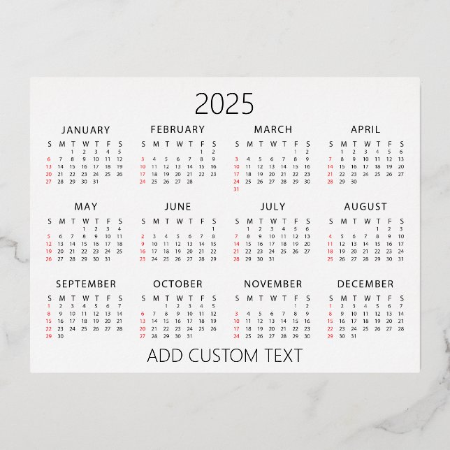 add your own custom text 2025 Calendar   Foil Holiday Postcard (Front)