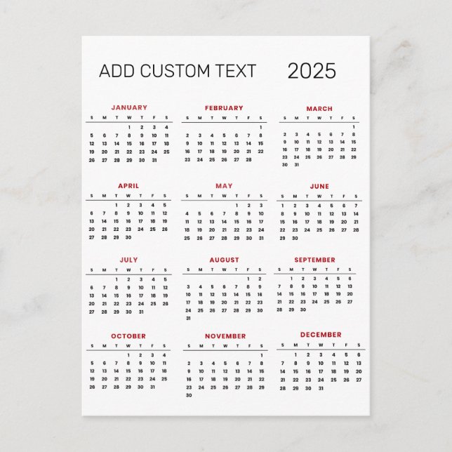 add your own custom text 2025 Calendar   Postcard (Front)
