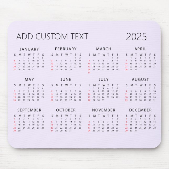 add your own custom text 2025 Calendar Purple      Mouse Mat (Front)