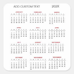 add your own custom text 2026 Calendar Square Sticker