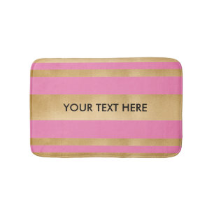 Add your own custom text, faux gold stripes bath mat