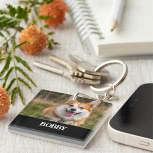Add your own dog photo and name key ring