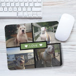 Add Your Own Dog Photo Collage Green Mouse Mat<br><div class="desc">Add your own pet photos. Design features 4 photos on a grid with solid rectangle in the middle with the word "love" and accent hearts on each side.</div>