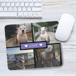 Add Your Own Dog Photo Collage Purple Mouse Mat<br><div class="desc">Add your own pet photos. Design features 4 photos on a grid with solid rectangle in the middle with the word "love" and accent hearts on each side.</div>