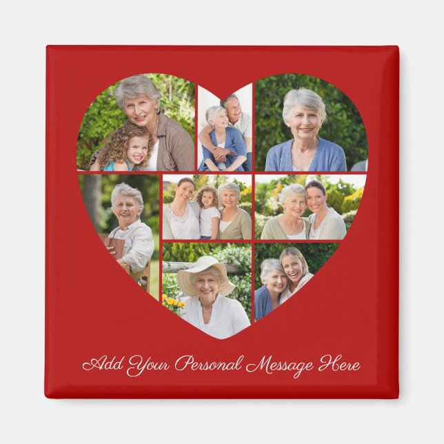 Add Your Own Greeting 8 Photo Collage Heart Cutout Magnet (Front)