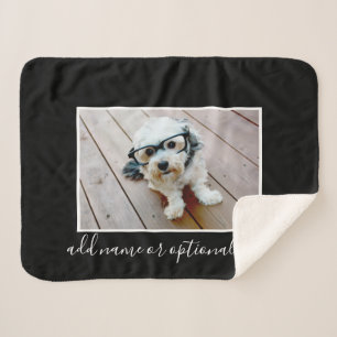 Add Your Own Horizontal Photo CAN edit Black COLOR Sherpa Blanket