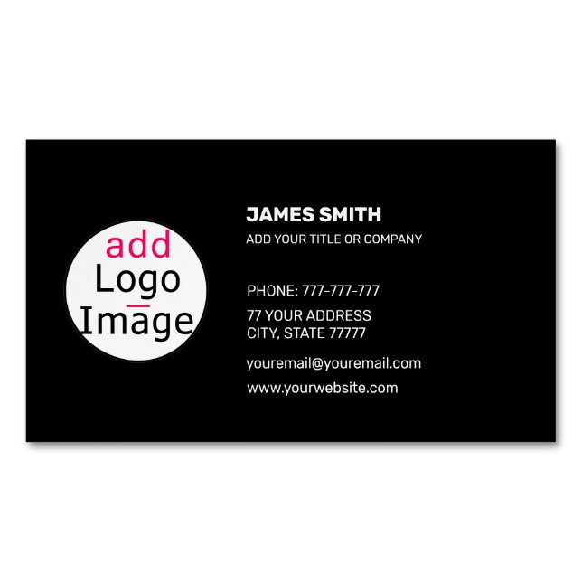 Add Your Own Image Customisable Extravagant Black  Magnetic Business Card (Front)