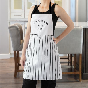 Add Your Own Image or Logo, Black White Stripes Apron