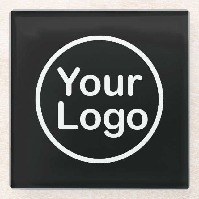Add Your Own Logo | Black Background Glass Coaster (Front)