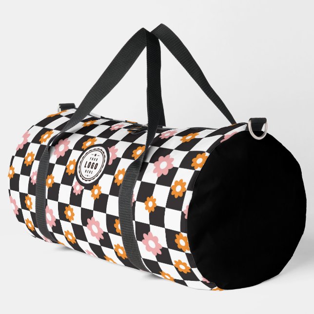 Add Your Own Logo Daisy Flower Chequerboard Duffle Bag (Left Corner)