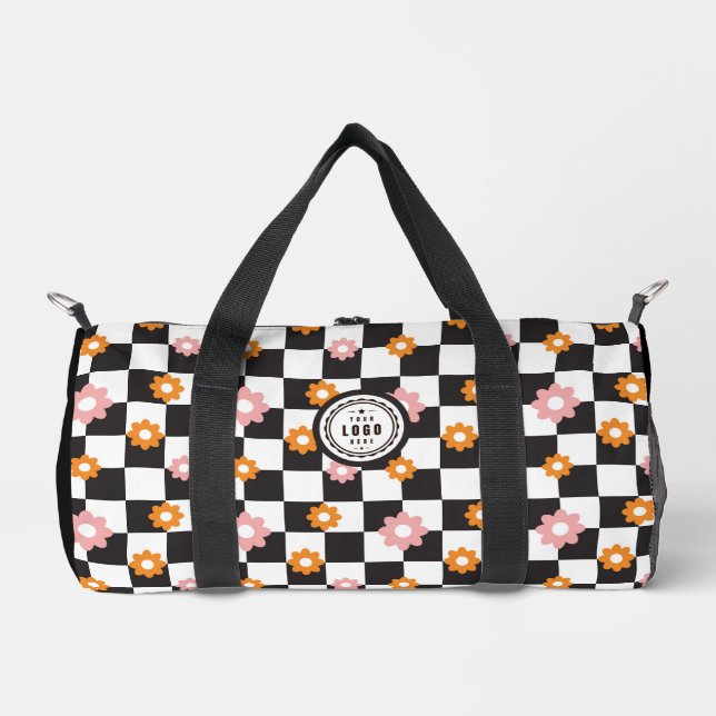 Add Your Own Logo Daisy Flower Chequerboard Duffle Bag (Front)
