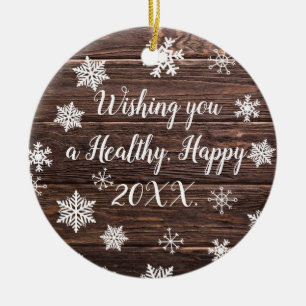 Add your own Message onto this Faux Wood and Snow Ceramic Tree Decoration