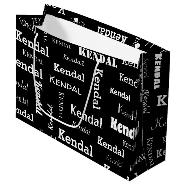 Add Your Own Name Black and White Custom Large Gift Bag (Front Angled)