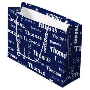 Add Your Own Name Navy Blue and White Custom Large Gift Bag