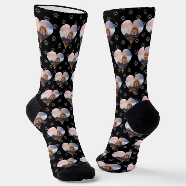 Add Your Own Pet Photo Socks Custom Heart Pattern (Angled)