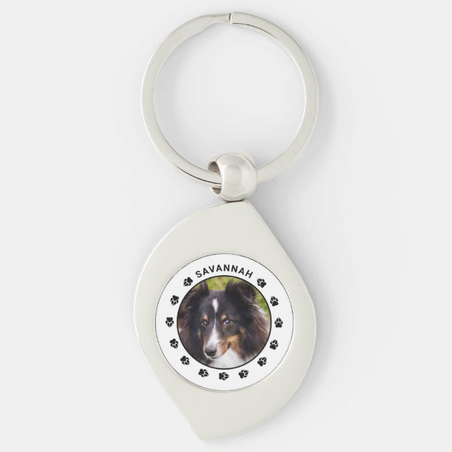 Add Your Own Pet Photo - With Name & Paws Key Ring (Front)