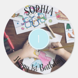 Add your own photo 1st Birthday name Sticker