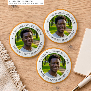 Add Your Own Photo and Sports Name Team Captain 6 Cm Round Badge
