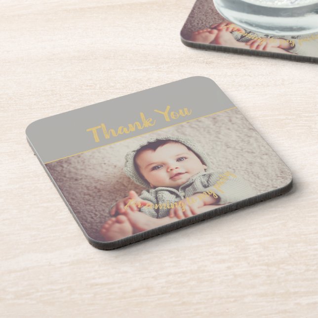 Add Your Own Photo Birthday Thank You Coaster (Left Side)