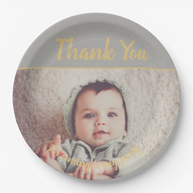 Add Your Own Photo Birthday Thank You  Paper Plate (Front)