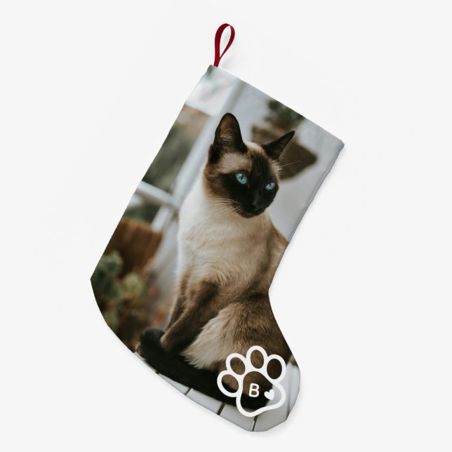 Add Your Own Photo Cat Pets Monogram Small Christmas Stocking (Front (Hanging))