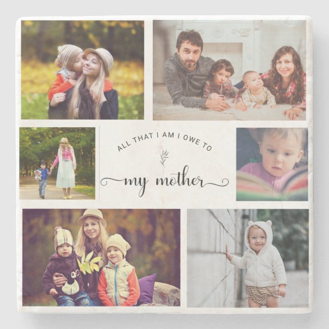 Add your own Photo Collage Mother Best Mum Quote Stone Coaster (Front)
