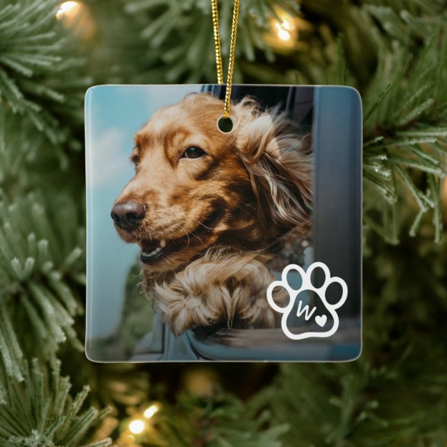 Add Your Own Photo Dog Pets Monogram Ceramic Ornament (Tree)