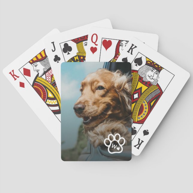 Add Your Own Photo Dog Pets Monogram Playing Cards (Back)
