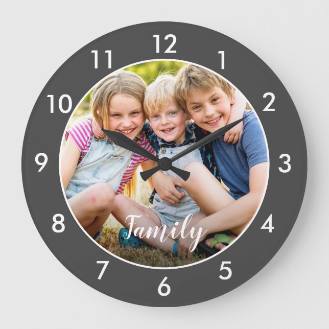 Add Your Own Photo Grey Large Clock (Front)