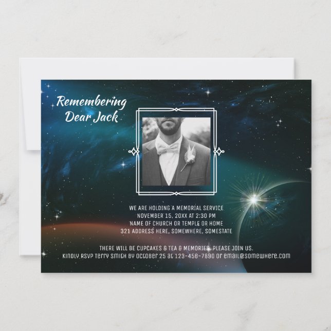 Add Your Own Photo Memorial Galaxy Stars Planets Invitation (Back)