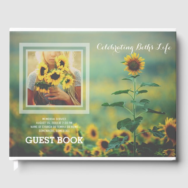Add Your Own Photo Memorial Summer Sunflowers Guest Book (Front)