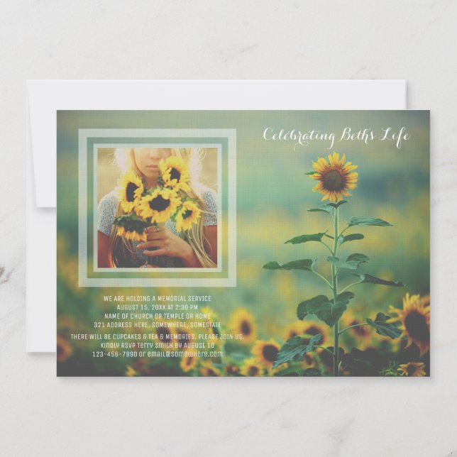 Add Your Own Photo Memorial Summer Sunflowers Invitation (Back)
