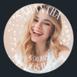 Add your own photo personalised 16th Birthday  Classic Round Sticker<br><div class="desc">Check out these cool stickers for your son or daughter's birthday party. They feature a cute customisable text and image. Perfect for invitations and party bag goodies.</div>