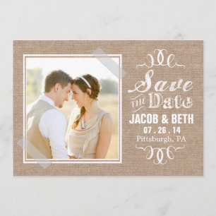 Add Your Own Photo Rustic Burlap Save the Date