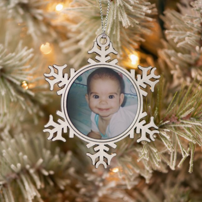 Add Your Own Photo Snowflake Pewter Christmas Ornament (Tree)
