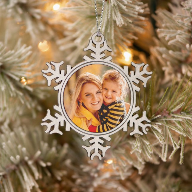 Add Your Own Photo Template Snowflake Pewter Christmas Ornament (Tree)