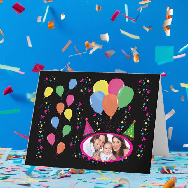 Add Your Own Photo to Party Hats and Balloons Card (Add Your Own Photo to Party Hats and Balloons Card)