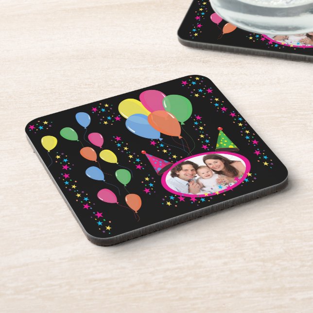 Add Your Own Photo to Party Hats and Balloons Coaster (Left Side)