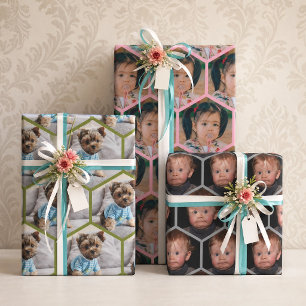 Add Your Own Photos Hexagon Collage Wrapping Paper Sheet