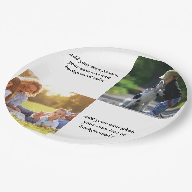 Add your own photos, text and  background throw pi paper plate (Angled)
