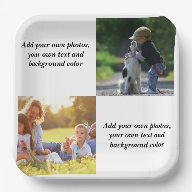 Add your own photos, text and  background throw pi paper plate (Front)