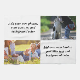 Add your own photos, text and  background throw pi tea towel