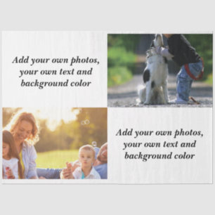 Add your own photos, text and background throw pi tissue paper