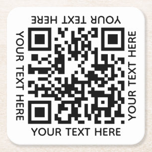 Add your own QR Code text Scan Minimal Simple  Squ Square Paper Coaster