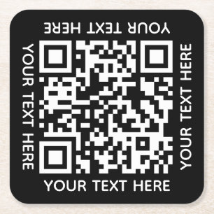Add your own QR Code text Scan Minimal Simple  Square Paper Coaster