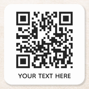 Add your own QR Code text Scan Minimal Simple  Square Paper Coaster