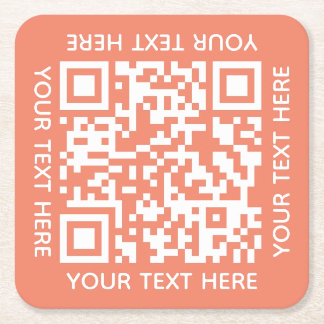 Add your own QR Code text Scan Minimal Simple Square Paper Coaster (Front)
