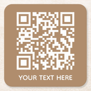 Add your own QR Code text Scan Minimal Simple Square Paper Coaster
